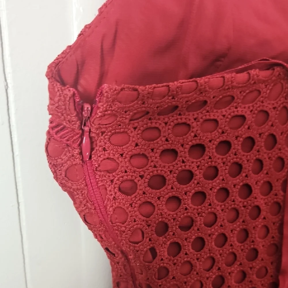 Abercrombie & Fitch Vibrant Red Lace Midi Dress - Picture 6 of 10